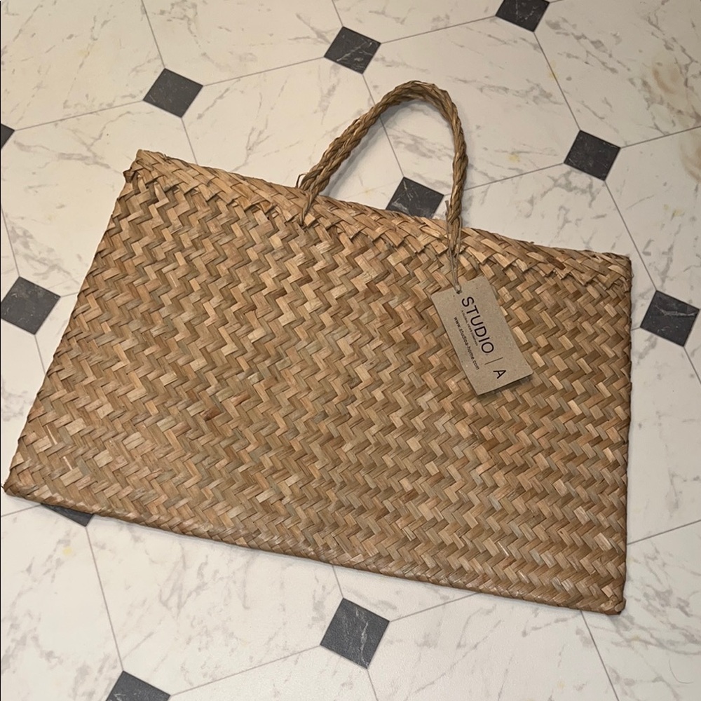 Tan Woven Briefcase with Intricate Basketweave